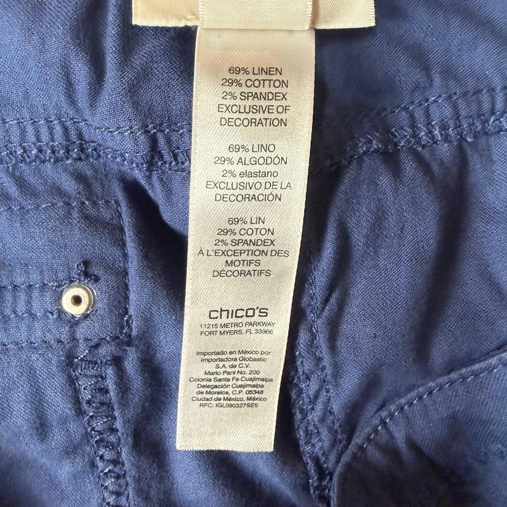 Chicos Bermuda Shorts 2.5 Womens 14 Blue Linen Blend Stretch Utility Pockets - Picture 5 of 11